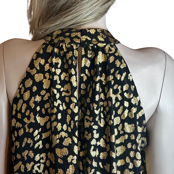 Wrapper Halter Dress Gold Metallic Animal Print Party Cocktail Flowy Overlay - Picture 7 of 15